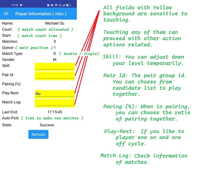 Spielerinformationsseite