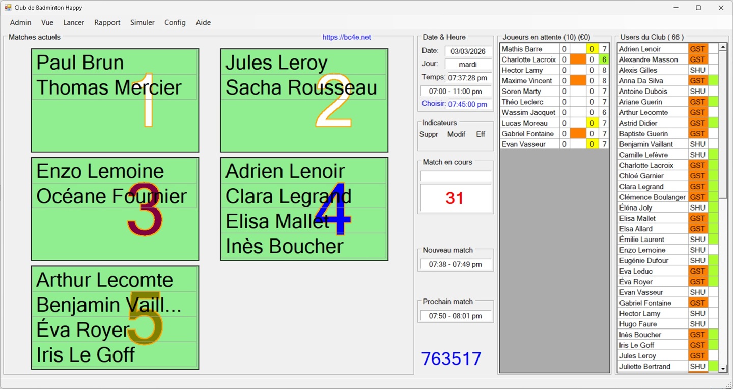 BC4E peut organiser des doubles et des simples